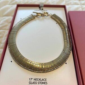 Sincerely Jules Wide Gold Tone 17” Necklace with Glass Stones NWT
